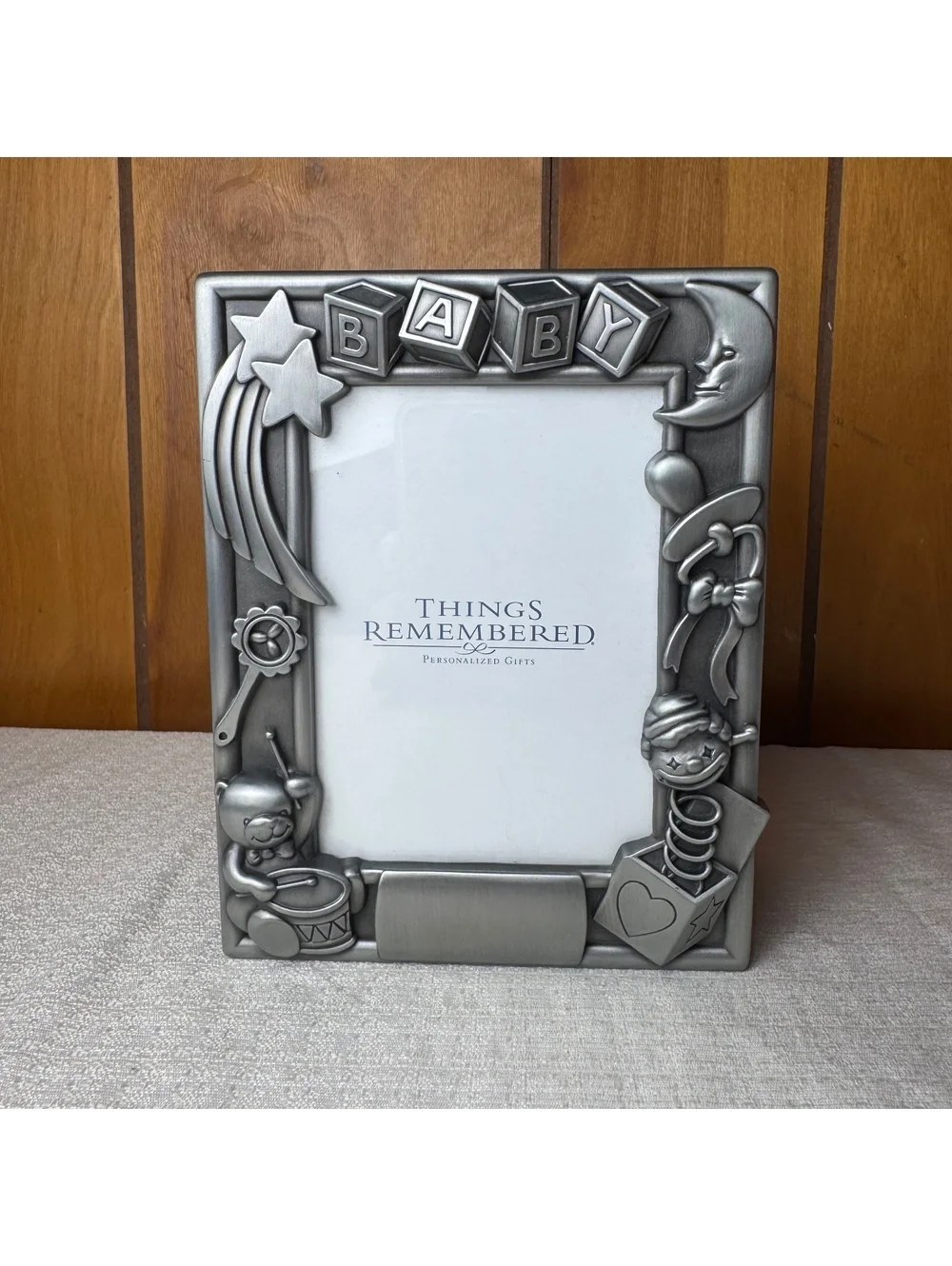 Vintage Thing Remembered Baby Photo Album Frame 4x6 Silver Tone Nursery Keepsake